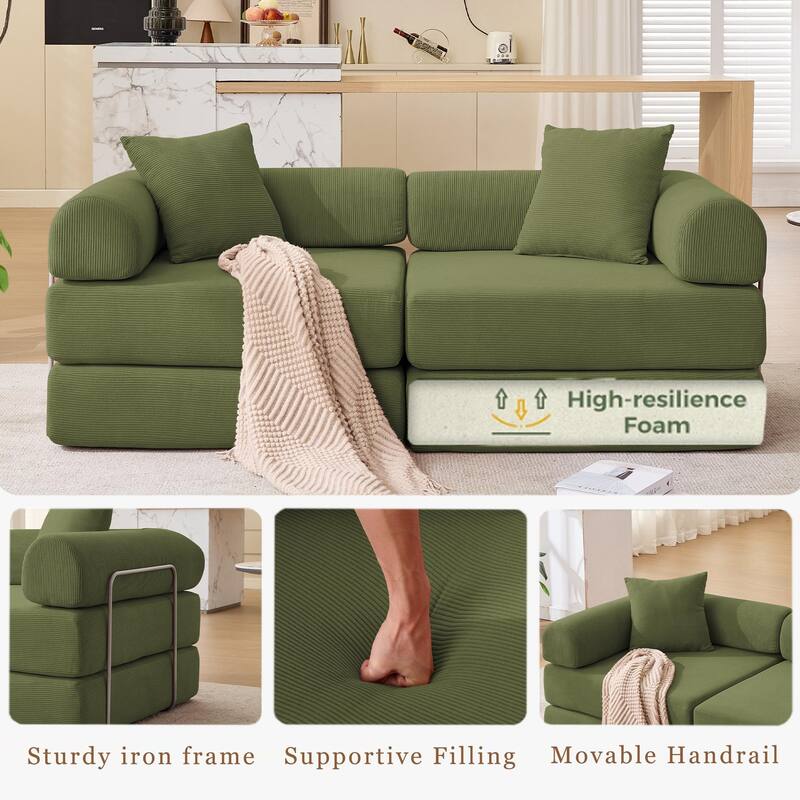 Modular Couch Sofa Bed, Convertible Design with Removable Armrests,Folding Mattress Couch for Small Spaces ,No Assembly