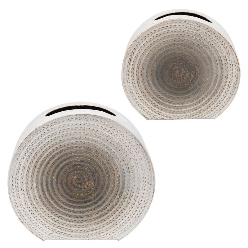Metal 11"h Round Vase, White 11.02"H