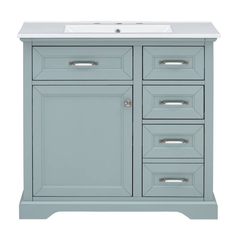 36" Bathroom Vanity Set with Ceramic Undermount Sink,2 Tip-Out Drawers