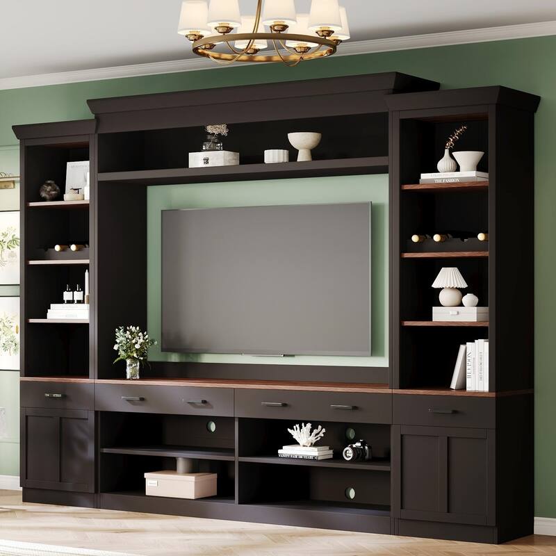 Farmhouse 4-Piece Entertainment Center with Bookshelf, for TVs Up to 70" - 108.2" W × 16.3" D × 80.4" H