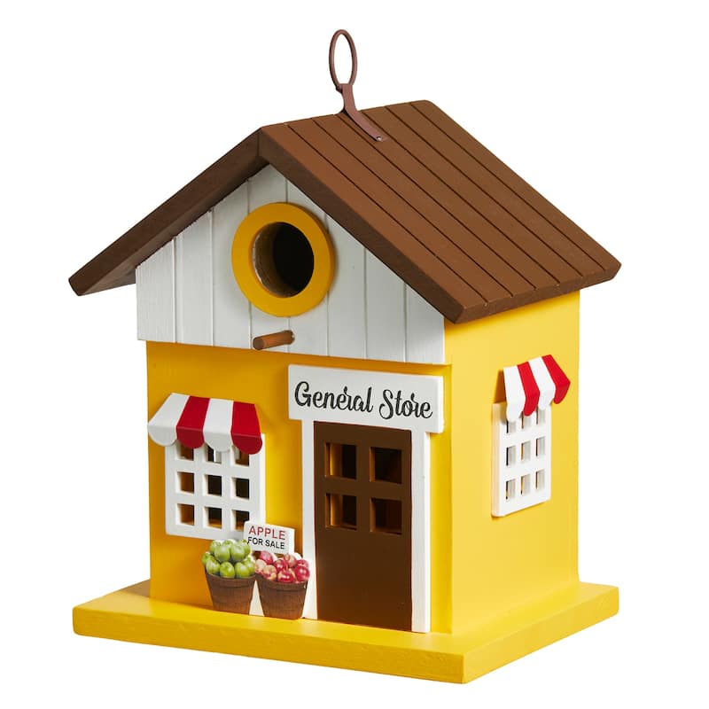 Glitzhome 9.5"H Solid Wood General Store Decorative Garden Birdhouse - 7.00''L X 5.50''W X 9.50''H