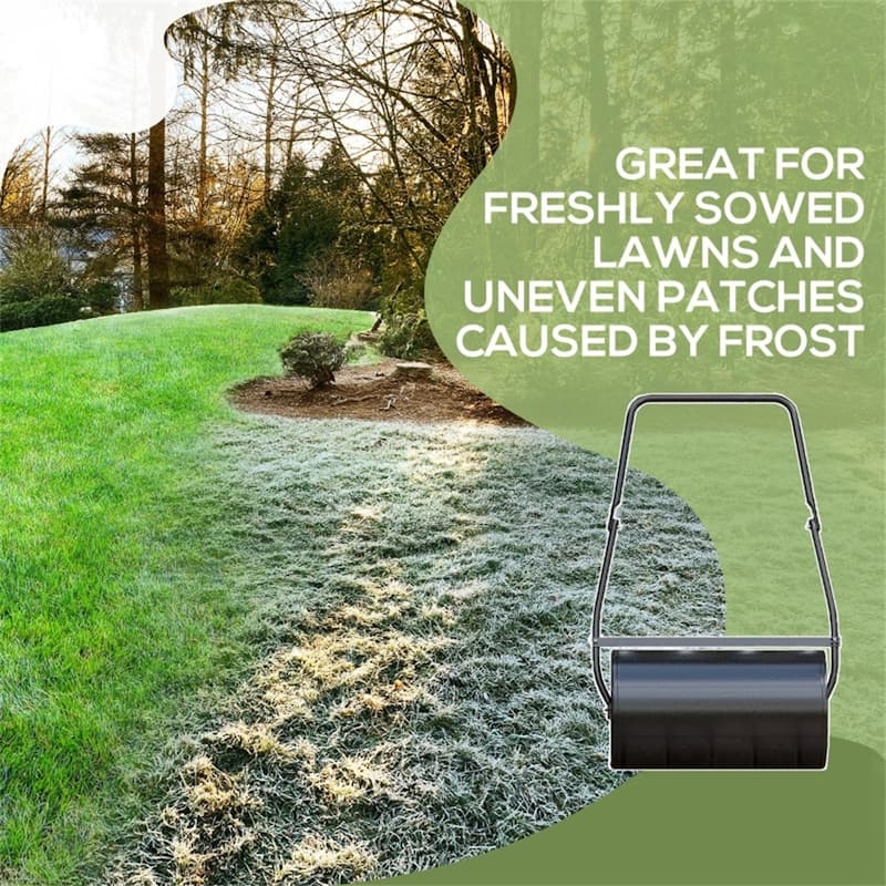 Steel Lawn Roller 46L Capacity, U-Handle, Adjustable Weight, Rounded Edges for Sod, Seed, and Lawn Leveling, Black