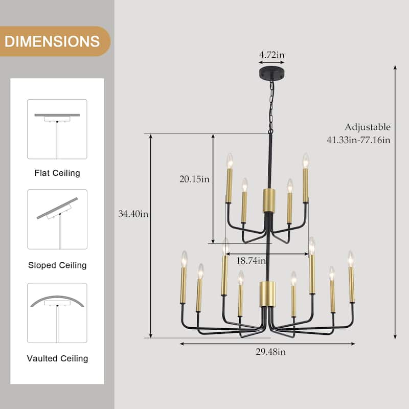 2-Tier Candle Style Chandelier Farmhouse Light Fixture for Living Room Kitchen Island Bedroom Entryway - N/A
