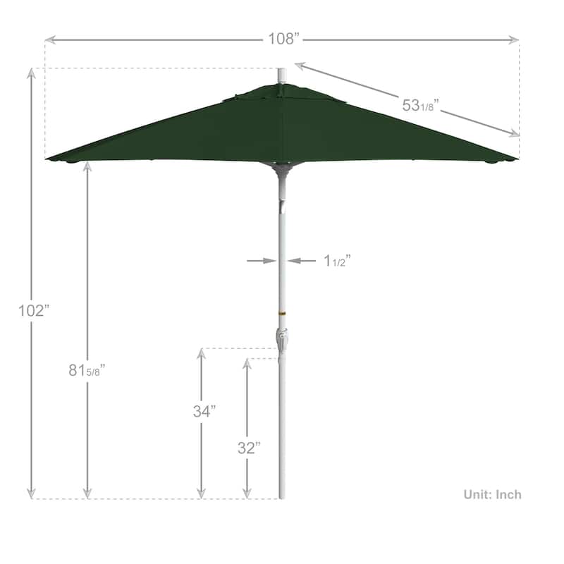 California Umbrella 9' Rd. Aluminum Patio Umbrella, Crank Lift with Push Button Tilt, White Finish, Pacifica Fabric
