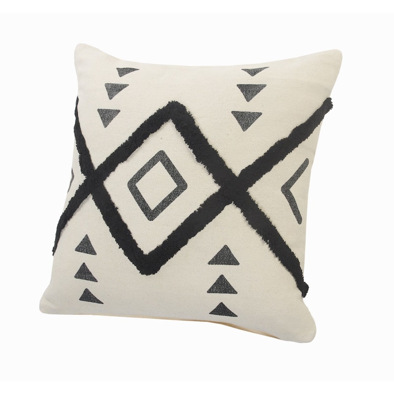 20" Black and Cream White Tufted Geometric Diamond Square Throw Pillow