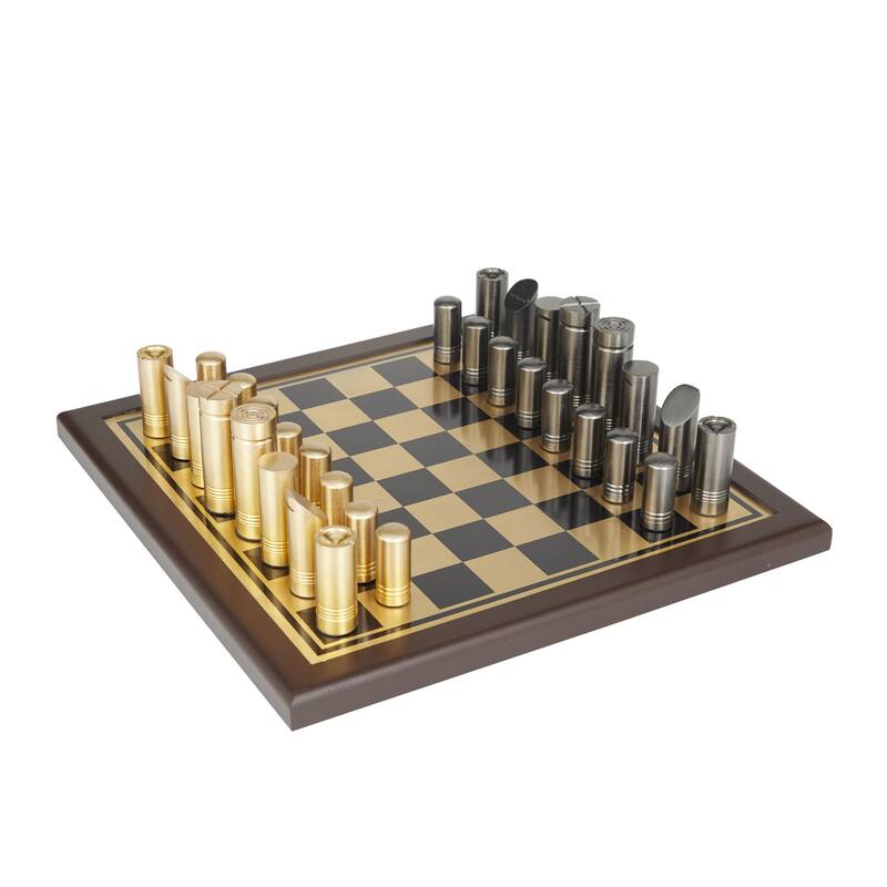 Aluminum Metal Chess Game Set - Gold - Roche River Decor