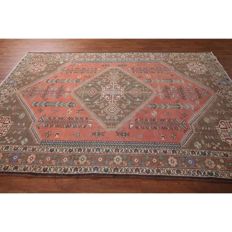 Tribal Geometric Shiraz Persian Vintage Area Rug Handmade Wool Carpet - 6'8"x 9'9"