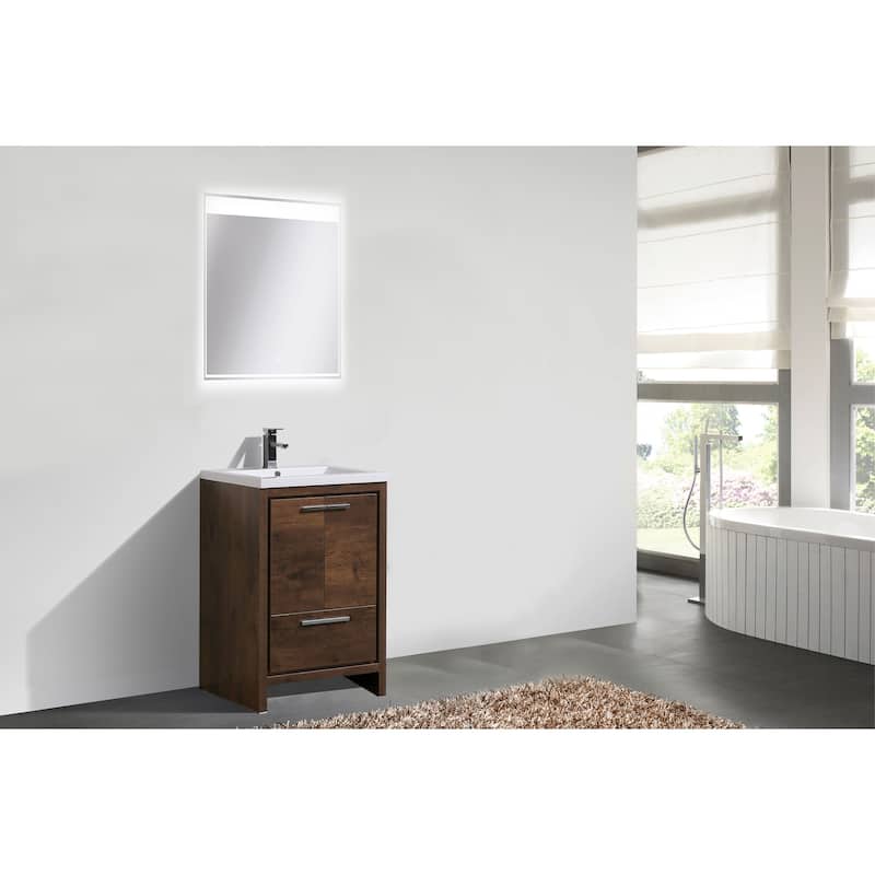 dolce 24 natural oak finish freestanding bath vanity with single basin reinforced acrylic top