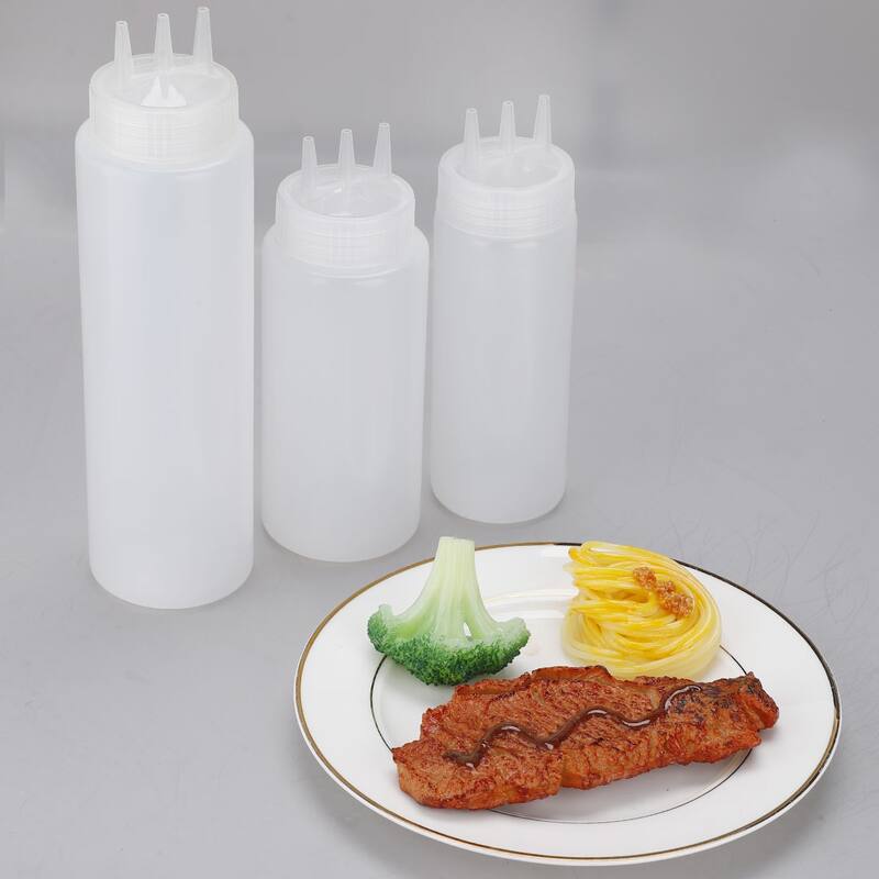Kitchen PE Squeeze Bottle Vinegar Ketchup 3 Hole Condiment Dispenser