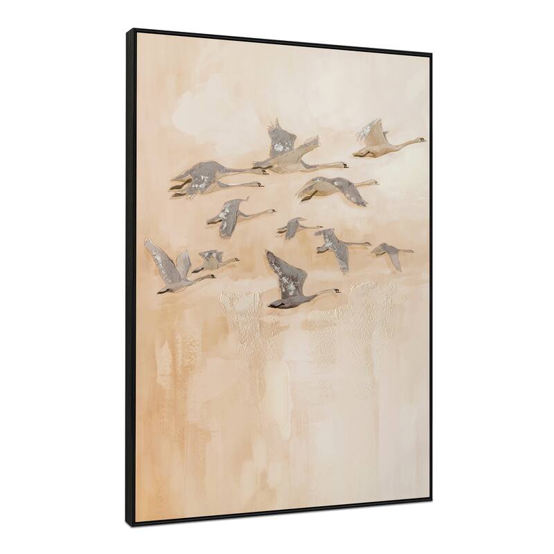 NADAAL STUDIOS Avenelle Framed Painting, Textured Birds Acrylic on Canvas with Solid Wood Frame