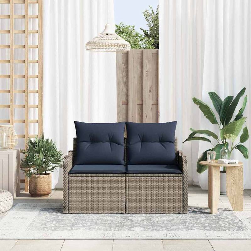 vidaXL Garden Sofa Gray 121 x 62 x 69cm poly rattan - 47.6 x 24.4 x 27.2
