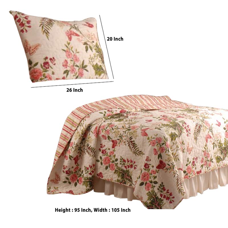 Atlanta Fabric 3 Piece King Size Quilt Set with Butterfly Prints,Multicolor