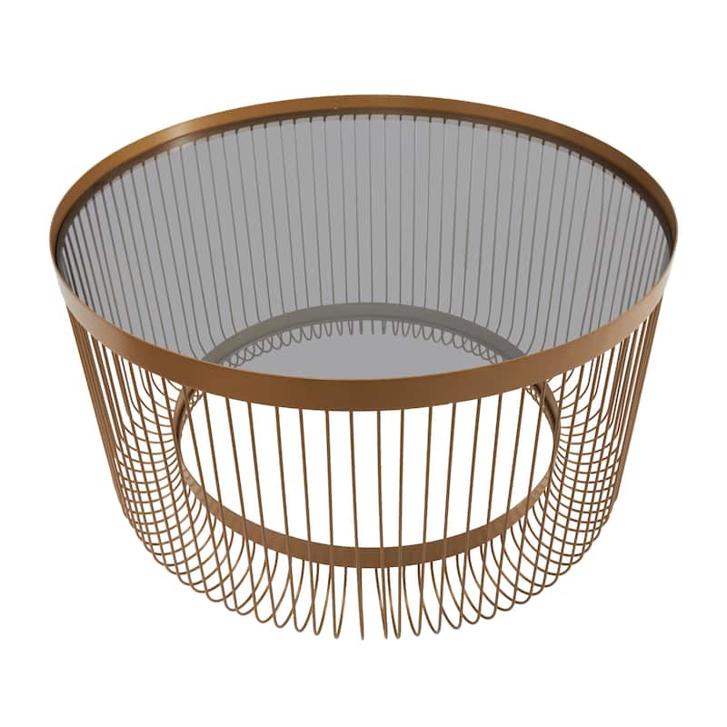 Metal Coffee Table with Clear Glass Top - Gold - Roche River Decor - 32"W x 32"L x 18"H