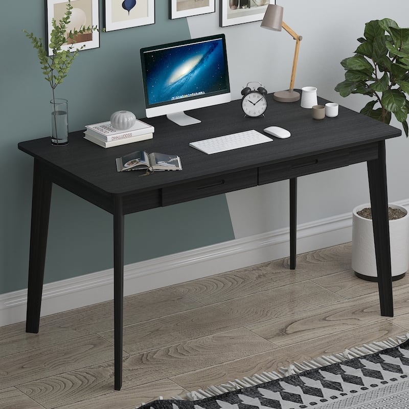 Kerrogee 47.2" Wood Computer Desk with 2 Drawers - 4 Colors - Black