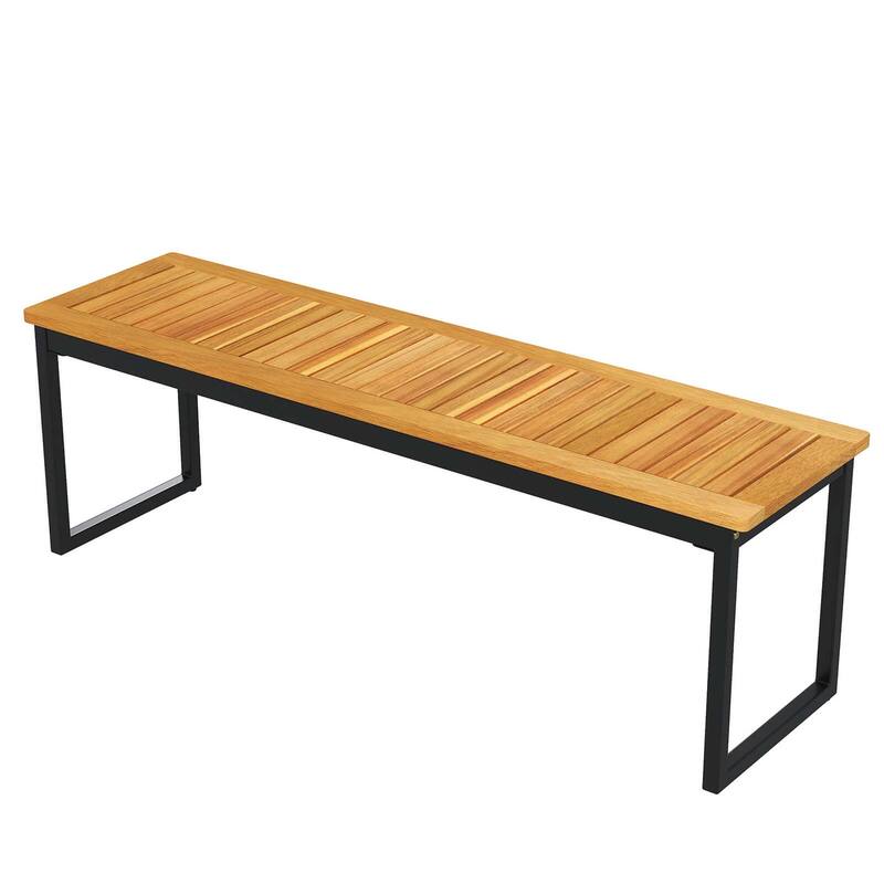 6 PCS Outdoor Acacia Wood Dining Set Patio Table＆Chairs Set - Natural + Black
