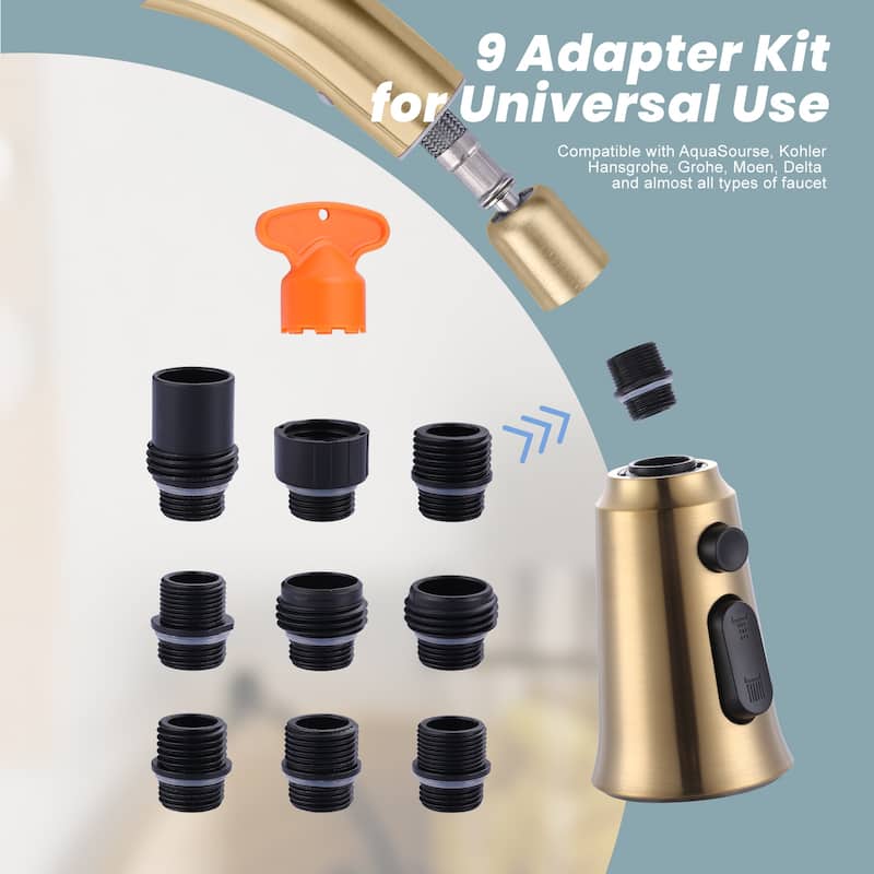 WOWOW Pull Down Kitchen Faucet Spray Head with 9 Adapters Kit