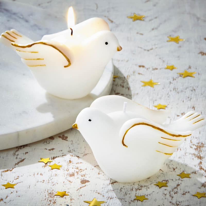 Gilded Dove Sculpted Candle White Christmas Novelty Paraffin Wax 4.5x2.5x2.5 Burn Time 1 Hour Wipe Clean