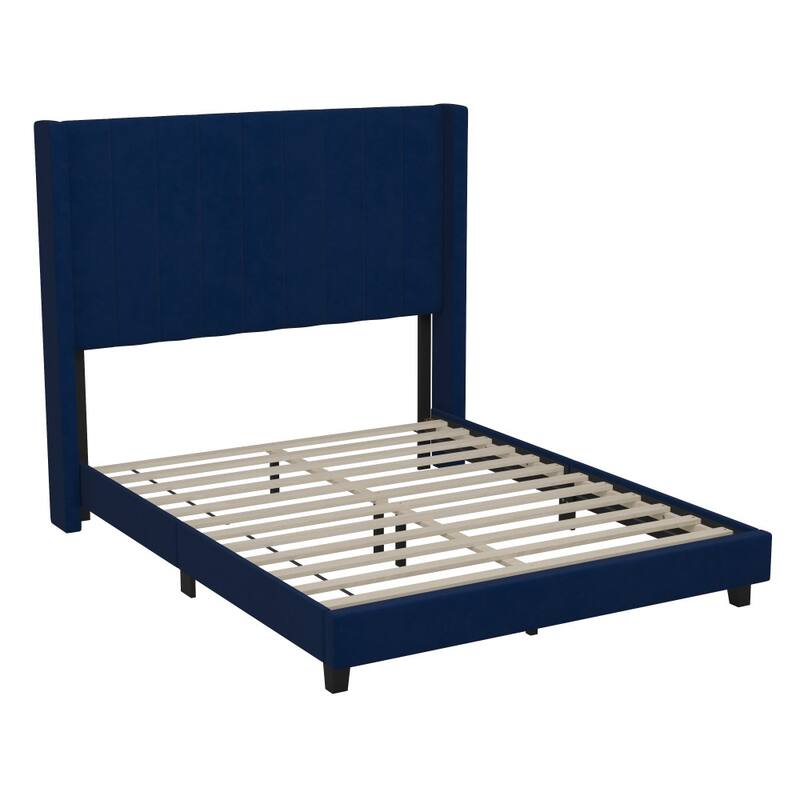 Upholstered Platform Bed with Wingback Headboard
