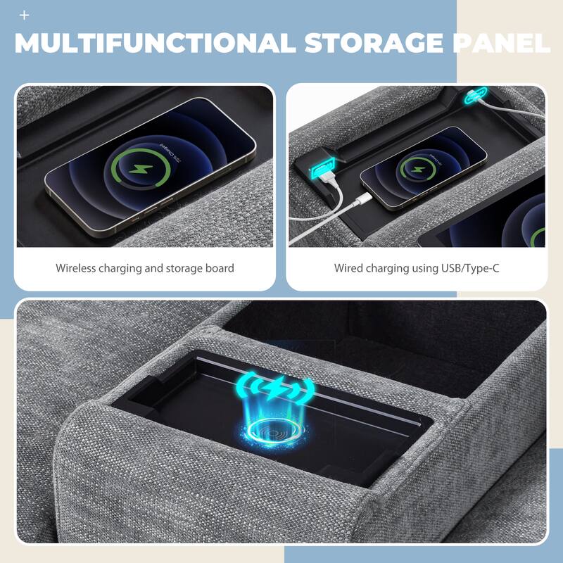 Modular Sectional Sofa With Storage Console And Movable Ottoman,L Shaped Chenille Couch,Reversible Comfy Sofa With Usb Charger