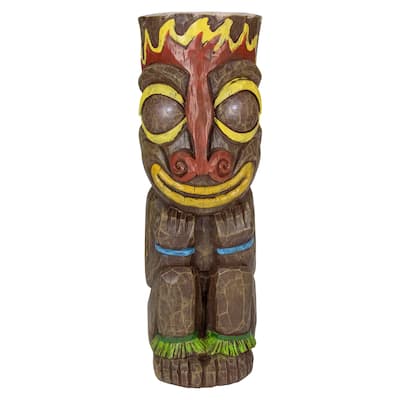 16" Solar Lighted Polynesian Outdoor Garden Fire Tiki Statue