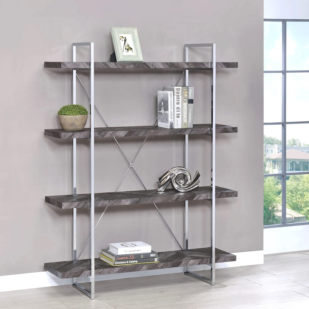 Contemporary Grey Trendy Modern Herringbone Design Bookcase