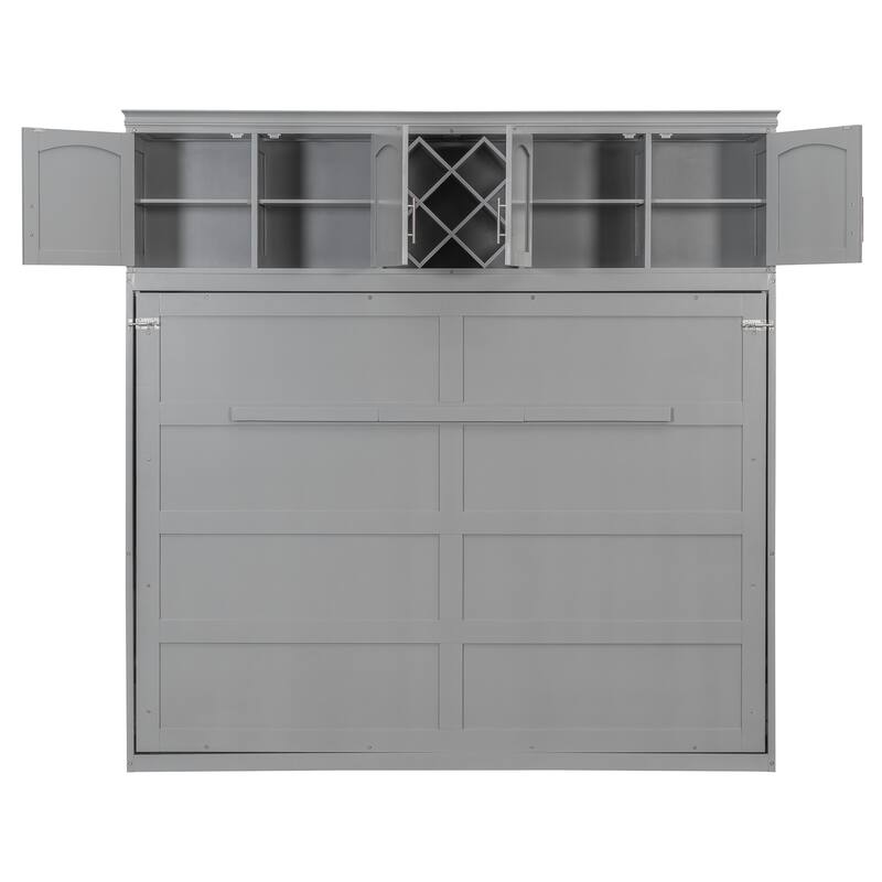 Roomfitters Queen Murphy Wall Bed with Top Cabinets and Wine Rack Storage Plywood