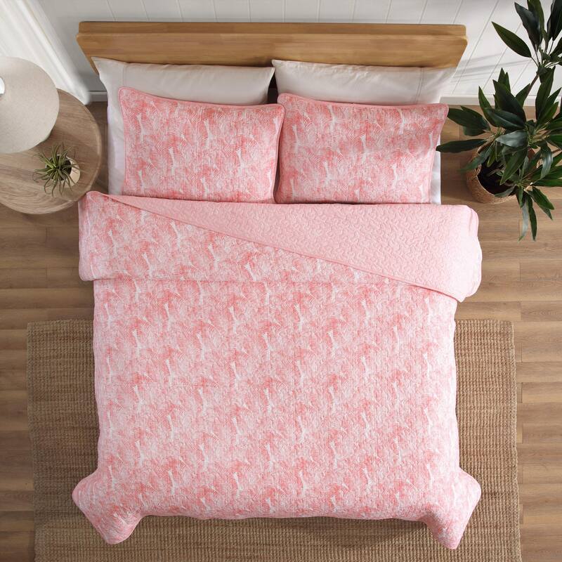 Tommy Bahama Distressed Water Leaves Cotton Reversible Orange Quilt Set