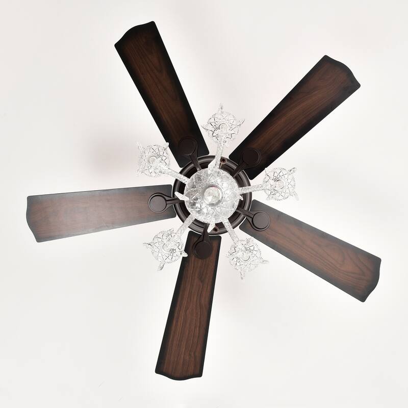 2-in-1 Ceiling Fan with Crystal Chandelier & 3-Speed Reversible Motor, Dual Finish Blades, Timer Function