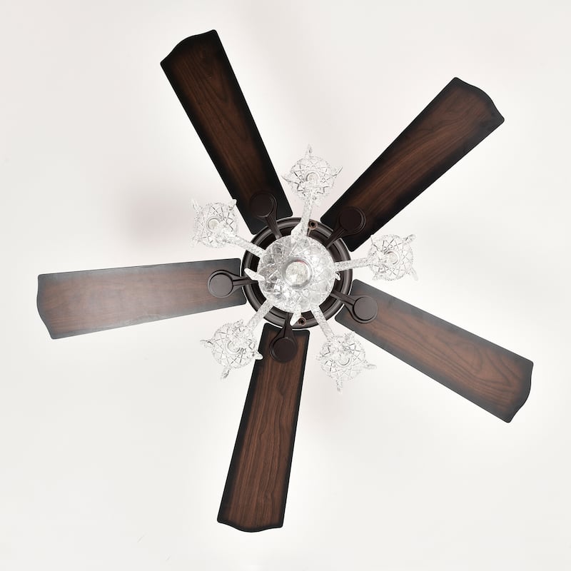Sofucor 52" Ceiling Fan with Light Remote, Classical Crystal Chandelier fan, 5 Reversible Blades & Reverse Airflow - 52 Inches