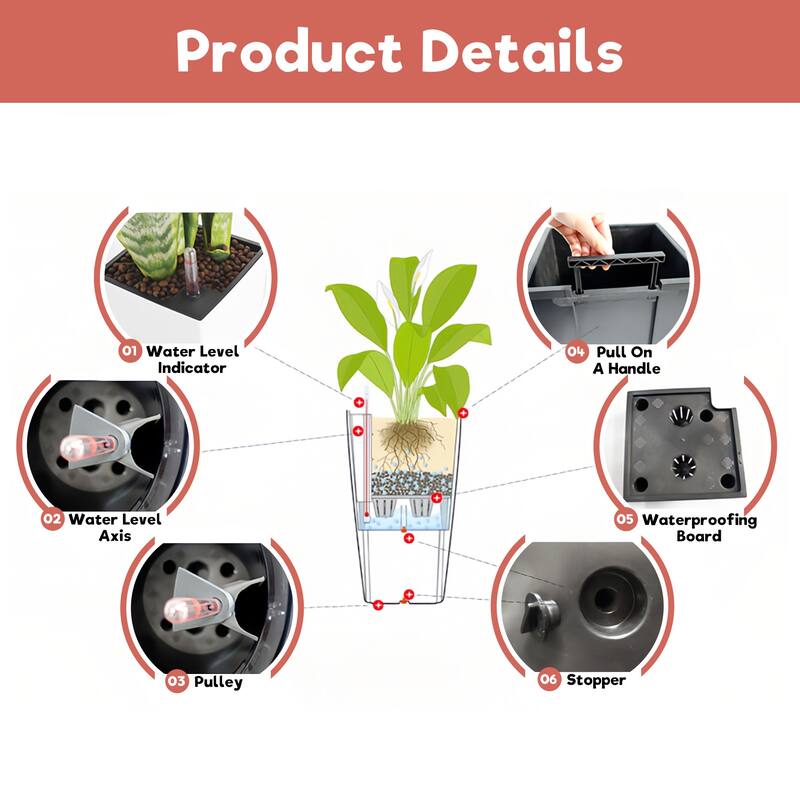 30" Large Flower Pots Planter with Self-Watering Drainage Holes&Inner Trays Plant Pot with Drain Holes, Water Level Monitor
