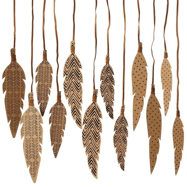 Pack of 12 Assorted Brown and Black Pattern Decorative Hanging Feathers 7.87" - N/A
