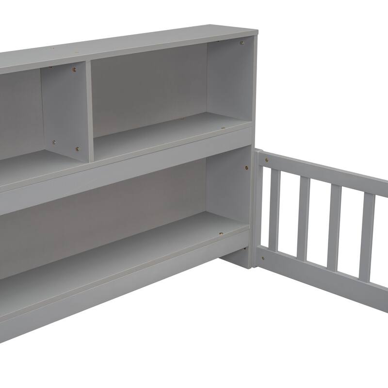 Wooden bed floor bed with bedside bookcase and shelves