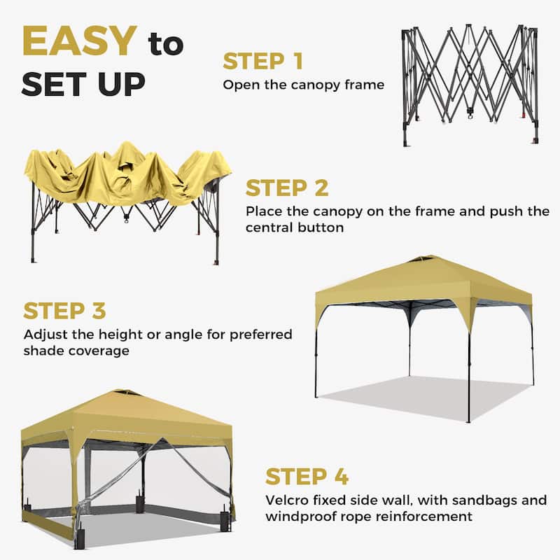 Ainfox 12x12FT Pop Up Canopy Tent with One Push Setup, Gazebo with 4 PVC Transparent Sidewalls