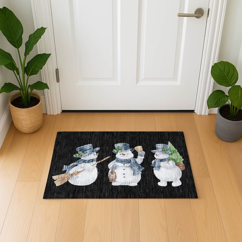 Premium Washable Super Soft Winter Holiday Snowman Mayfield Rug - Black - 1'8" x 2'6"