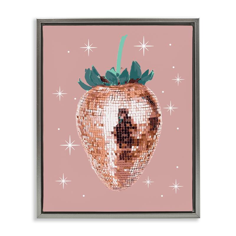 Stupell Luminous Glam Strawberry Framed Floater Canvas Wall Art Design By Lil' Rue - 17 x 21 - Grey