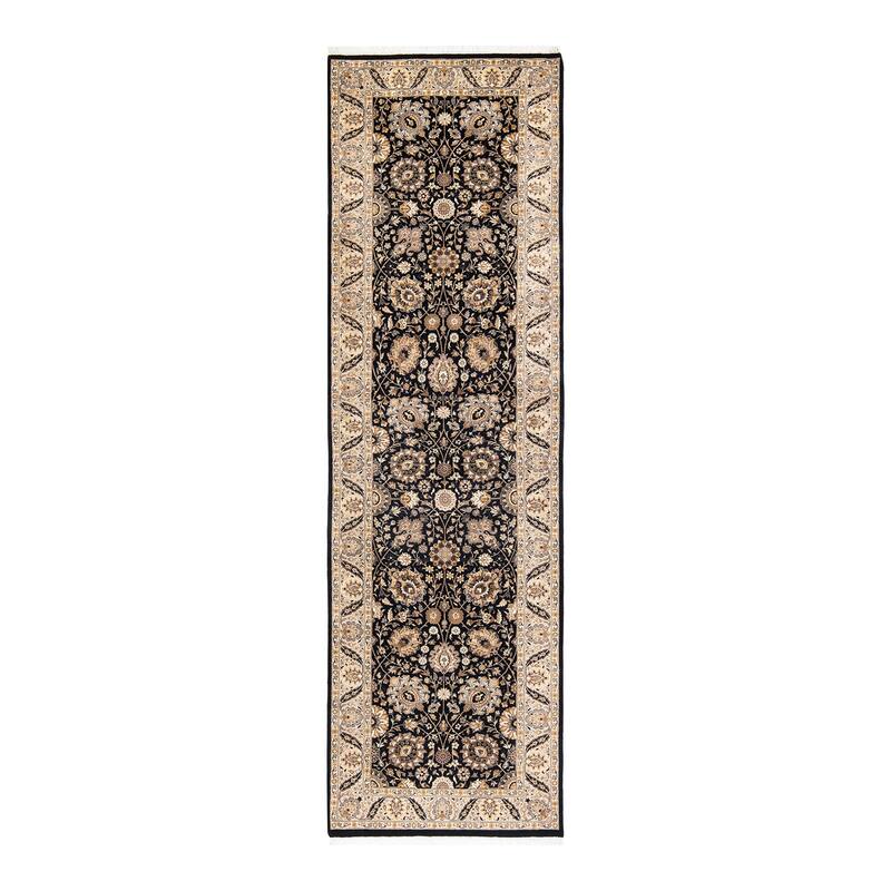 Overton Handknotted Wool Traditional Oriental Black Runner - Runner - Black