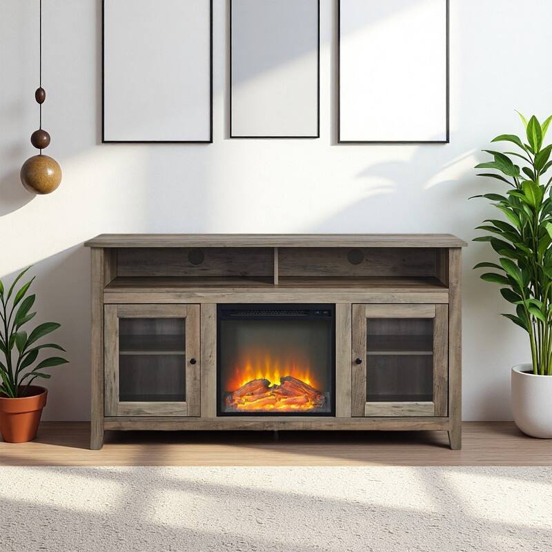 58-60" Fireplace TV Stand for 55-65" TVs w/ 18-23" Insert Farmhouse/Modern/Rustic Barn/Glass Doors Espresso/Grey/Brown/White Oak