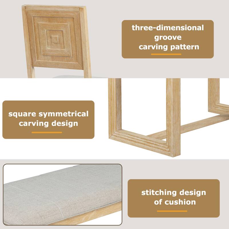 6-Piece Retro Farmhouse Dining Table Set, 60" Wood Table with 4 Upholstered Chairs and Bench for Kitchen & Dining Room