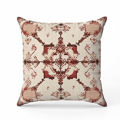 Gridded Blossom Faux Suede Reversible Throw Pillow Beige and Brown
