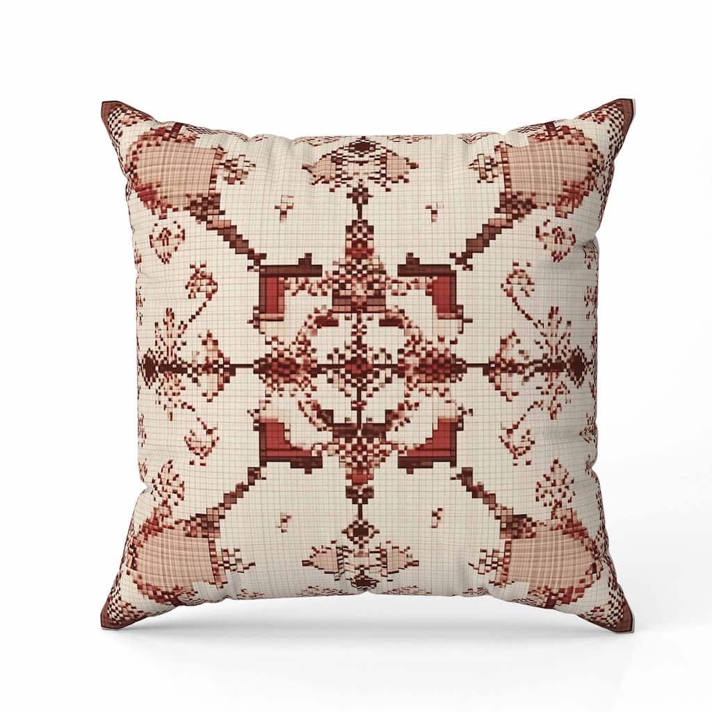Gridded Blossom Indoor/Outdoor Reversible Throw Pillow Beige and Brown