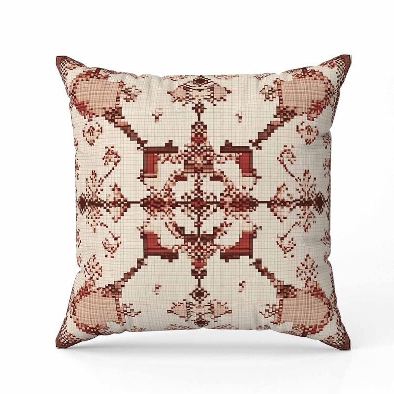 Gridded Blossom Indoor/Outdoor Reversible Throw Pillow Beige and Brown