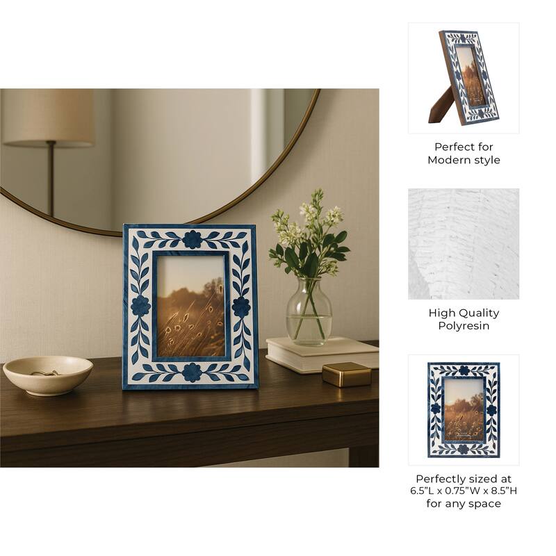 Resin and Wood Floral Petals Photo Frame - Blue, 4x6 in.