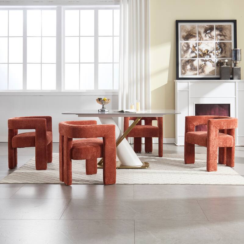 Chenille Barrel Chair Set of 2 with Wood Frame