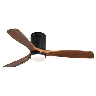 Low Profile Ceiling Fan With Lights 3 Carved Wood Fan Blade Noiseless ...