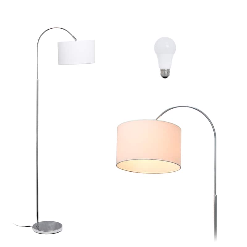 Simple Designs 66" Modern Brushed Nickel Arched Floor Lamp, With LED Bulb Included - White