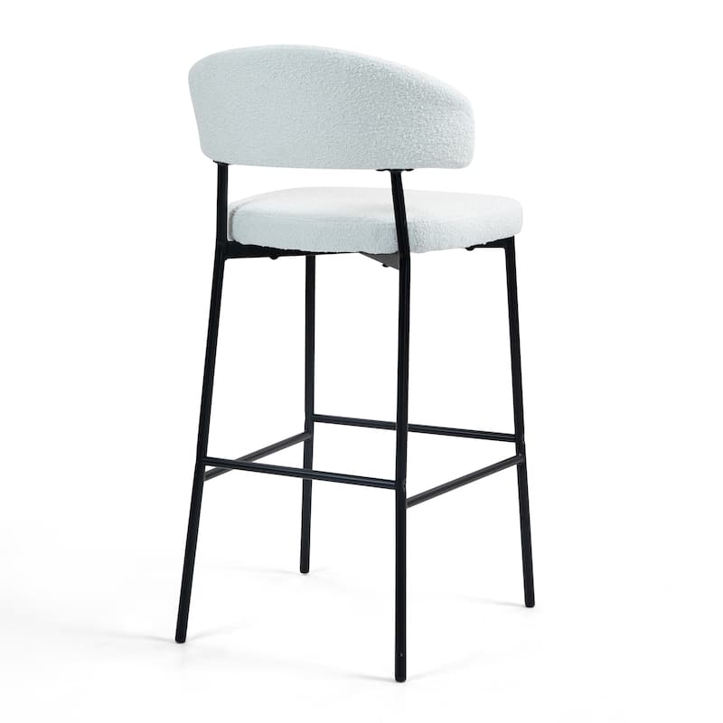 Set of 2 Bennett White Boucle Upholstered Fabric Bar Stool with Black Iron Legs