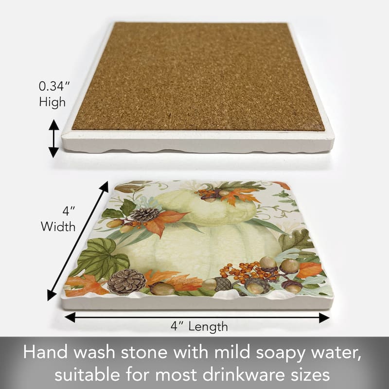 Stone Tumbled Tile Coasters, Farmhouse Pumpkin Stack, Set of 4