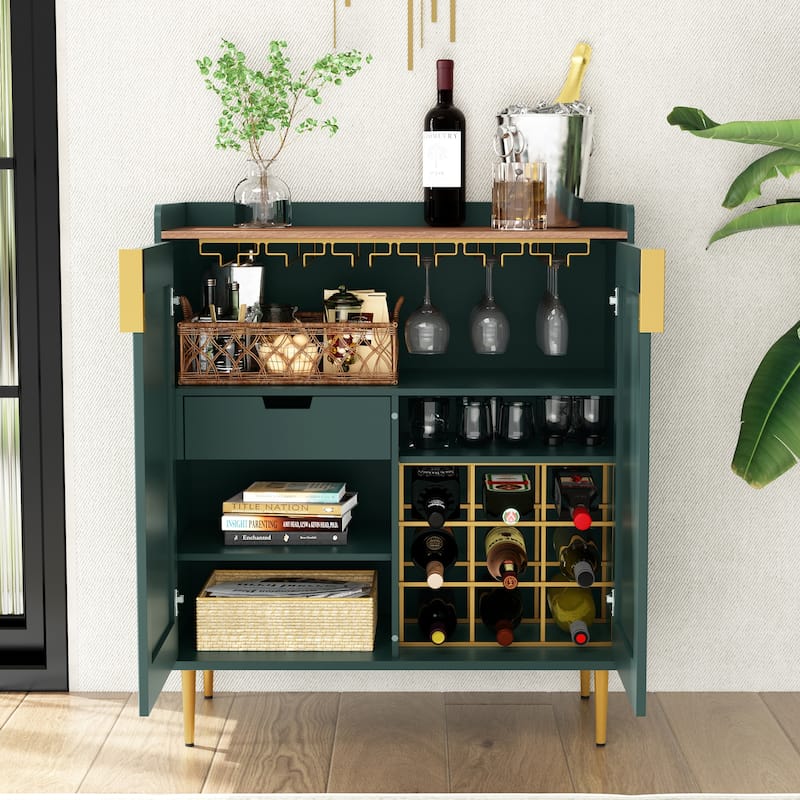 31.6'' Modern Coffee Bar Cabinet with Wine Racks and Storage Drawer