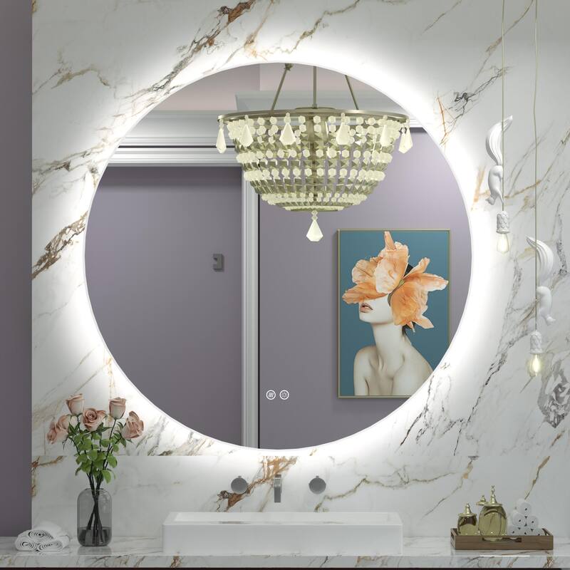 KIOTEE Round Backlit LED Lighted Anti-Fog Bathroom Vanity Mirror with ETL and 3-Year Warranty - 24"x 24"
