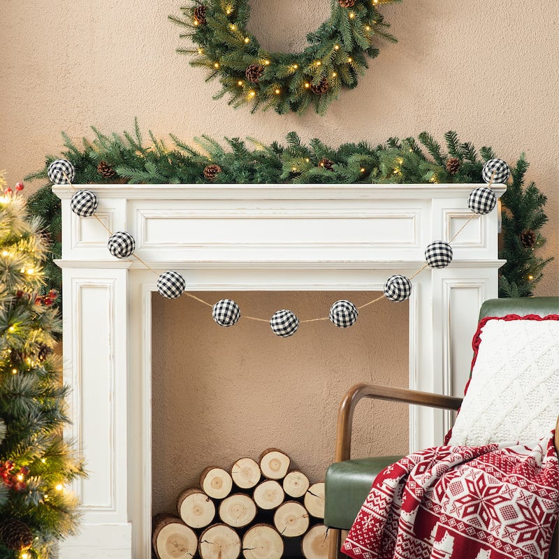 Glitzhome 6'L Christmas Plaid Fabric Ball Garland Set of 2